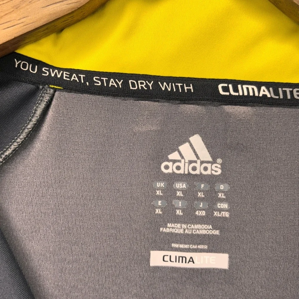 Adidas‎ Climalite Quarter Zip Pullover Mens XL Gray Yellow Running Athletic Top